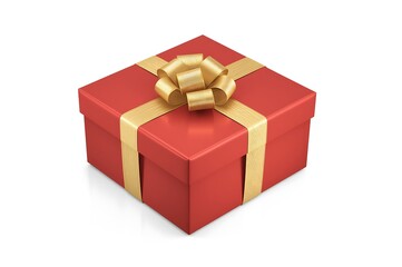 Obraz premium Red gift box with gold ribbon and bow isolated on white background