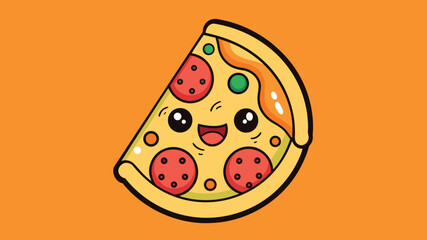 Adorable kawaii pizza slice with a happy face