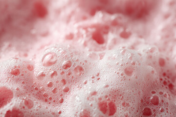 Close-up view of pink foamy liquid with bubbles