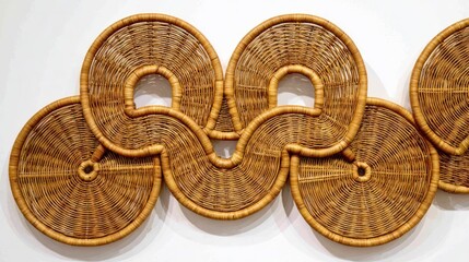 Woven circular design, light brown, on white background