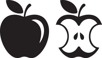 apple whole and core icon set vector silhouette before and after state