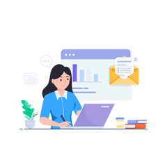 collaborates on an email marketing campaign, sending and verifying messages on a large screen for successful digital communication