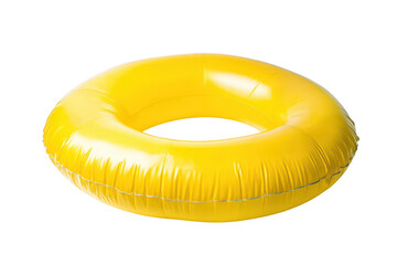 A yellow inflatable inner tube designed for water activities. resting on a clean white background. ideal for summer fun at pools. lakes. or beaches. perfect for promotional or stock imagery