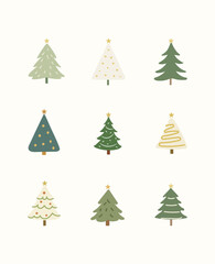 Cute Christmas Tree Icon Set