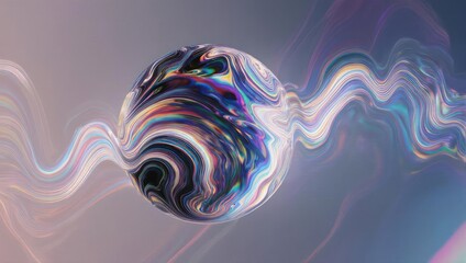 Abstract Sphere with Flowing Energy Waves in Pastel Colors.