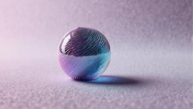 Abstract sphere with iridescent lighting on textured surface.
