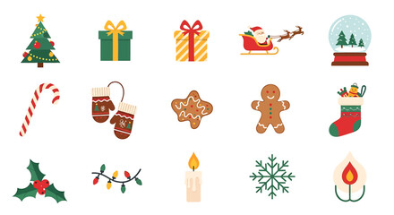 Delightful Christmas icons to spread holiday cheer, featuring vibrant gifts, trees, snowflakes, and ornaments for your festive designs and merry projects