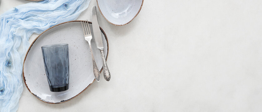 Stylish table setting on white background