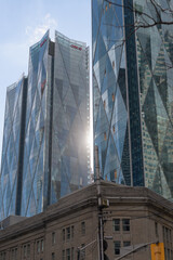 Fototapeta premium contrast of Dominion Public Building (1 Front St) and CIBC Square, North and South Towers (141 Bay St), Toronto