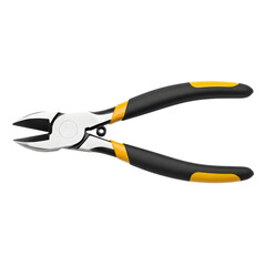 Diagonal cutting pliers with black and yellow handles isolated on transparent background