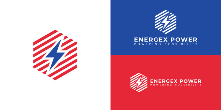 The electric energy company logo features a central lightning bolt that symbolizes energy, power, and efficiency. It represents a trustworthy nationwide energy marketplace.