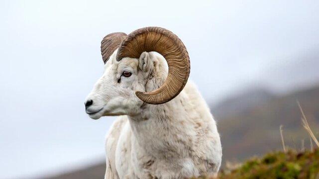  Majestic Dall Sheep in a Rocky Mountain Landscape, Captivating Wildlife Behavior