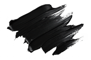 A bold and textured stroke of black paint on a clean white background. artistic expression and creativity. ideal for backgrounds or design projects