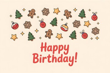 Christmas Happy Birthday Card Illustration