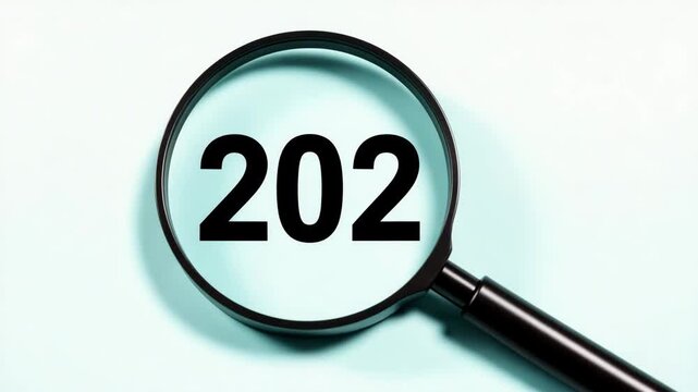 Magnifying glass focusing on number 202 for business analysis and search concept