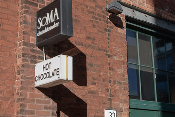 Fototapeta premium SOMA chocolatemaker sign outside 32 Tank House Lane, The Distillery Historic District, Toronto
