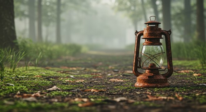 Person walking misty forest path - Powered by Adobe