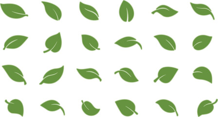 Leaf icon collection, green foliage, botanical shapes, nature elements, vector graphic, minimal, eco-friendly, organic, decorative, art
