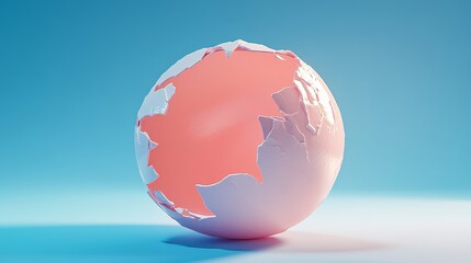 Fragmented pink pastel eggshell with realistic calcified texture against deep sky blue infinite background, 3D rendered with physically accurate light refraction through translucent edges, strategic
