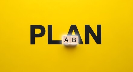 The word plan with a small wooden block showing a and b in the middle against a bright yellow background