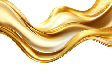 A flowing wave of golden silk fabric gracefully undulating against a white background. creating a luxurious and elegant atmosphere. perfect for fashion. design. or artistic presentations