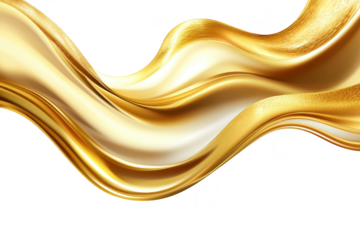 A flowing wave of golden silk fabric gracefully undulating against a white background. creating a luxurious and elegant atmosphere. perfect for fashion. design. or artistic presentations