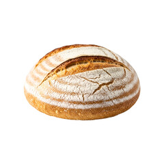 Freshly baked sourdough bread loaf with a rustic crust, isolated on transparent background