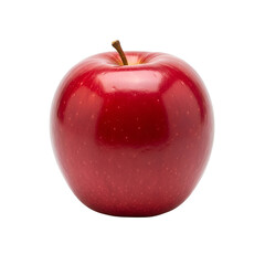 Fresh red apple with a stem, isolated on transparent background, healthy fruit