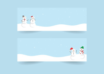 set of christmas tree and snowman banner vector design