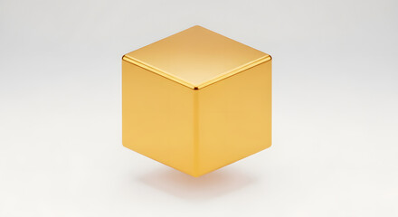 Obraz premium Minimalist 3D Golden Cube Isolated on White Background for Financial Growth, Premium Luxury Branding, and Investment Success Concept