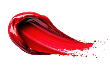 A red paint stroke elegantly swirls across a clean white background. the smooth texture and rich color. ideal for creative design projects or artistic presentations
