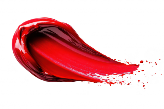 A red paint stroke elegantly swirls across a clean white background. the smooth texture and rich color. ideal for creative design projects or artistic presentations