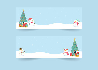 set of christmas tree and snowman banner vector design