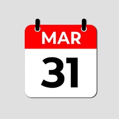 March 31 Calendar Icon, Flat Reminder Date Symbol, Event Planning