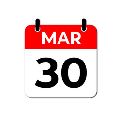 March 30 Calendar Icon, Flat Reminder Date Symbol, Event Planning
