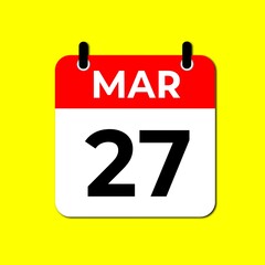 March 27 Calendar Icon, Daily Date and Event Planner Symbol