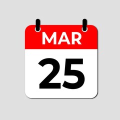 March 25 Calendar Icon, Modern Flat Design Date Symbol