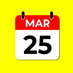 March 25 Calendar Icon, Modern Flat Design Date Symbol