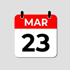 March 23 Calendar Icon, Twenty-Third Day Event Reminder Symbol