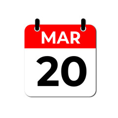 March 20 Calendar Icon, Flat Vector Date Symbol for Schedule Management