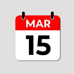 March 15 Calendar Icon, Fifteenth Day Flat Vector Symbol