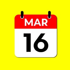 Fototapeta premium March 16 Calendar Icon, Flat Date Indicator for Time Management