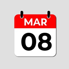 Calendar Icon Showing March 8th. International Women's Day Reminder Symbol Vector