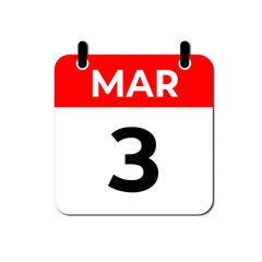 Fototapeta premium Calendar Icon Showing March 3rd. Date Reminder Symbol in Red and White Flat Design Vector