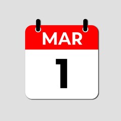 Calendar Icon Showing March 1st. First Day of the Month Date Reminder Vector