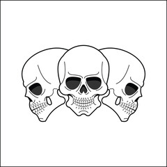 Triple skull vector illustration with bold outlines and dark hollow eyes.
