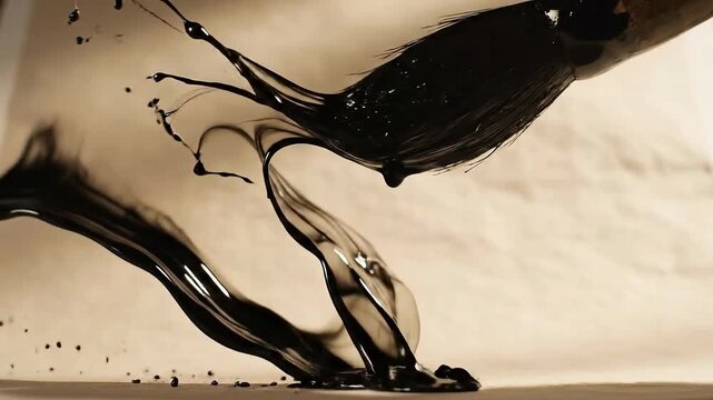 Dynamic Black Ink Calligraphy Brush Stroke Splatter Art