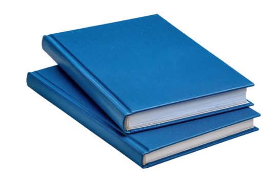 Two blue hardcover books stacked on a black background image, Isolated On Transparent Background, Png