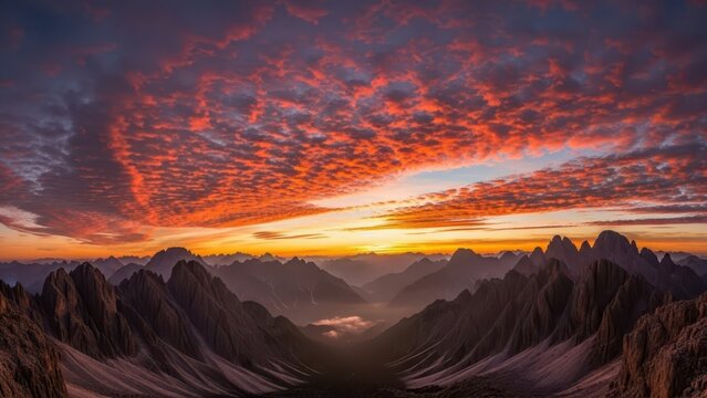 Dramatic sunrise over majestic mountain range dolomites landscape photography natural environment aerial view serenity