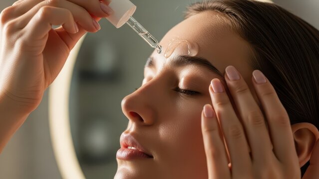 Applying facial serum for radiant skin skincare routine home image indoor close-up beauty tips